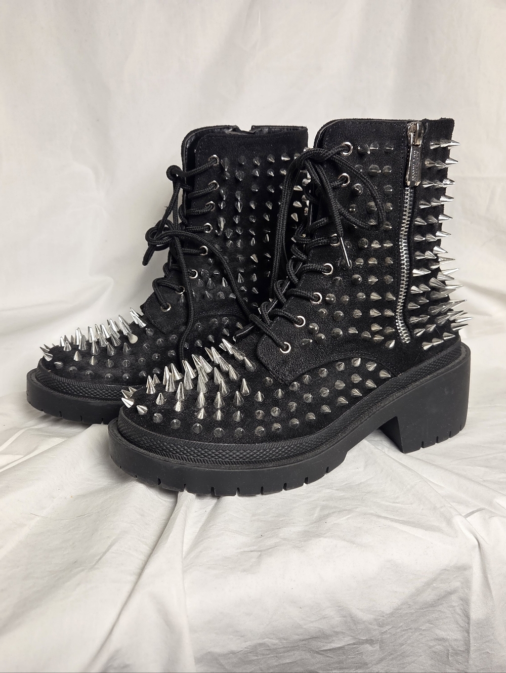 Dolls Kill Risky Tryst Spiked Combat Boots Black Women's 6 Vamp Goth Rave Witch
